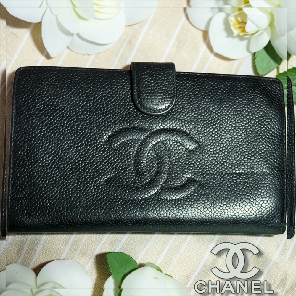 Chanel Caviar Timeless CC Long Wallet RICH BLACK LEATHER KISS Lock💋